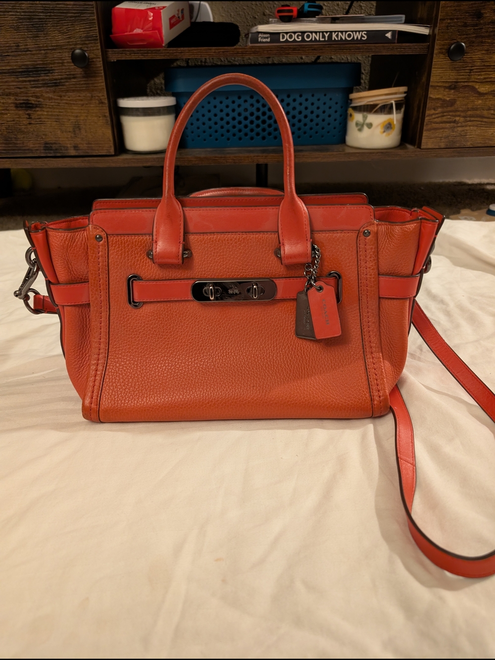 Coach Orange Leather Turn-Lock Satchel